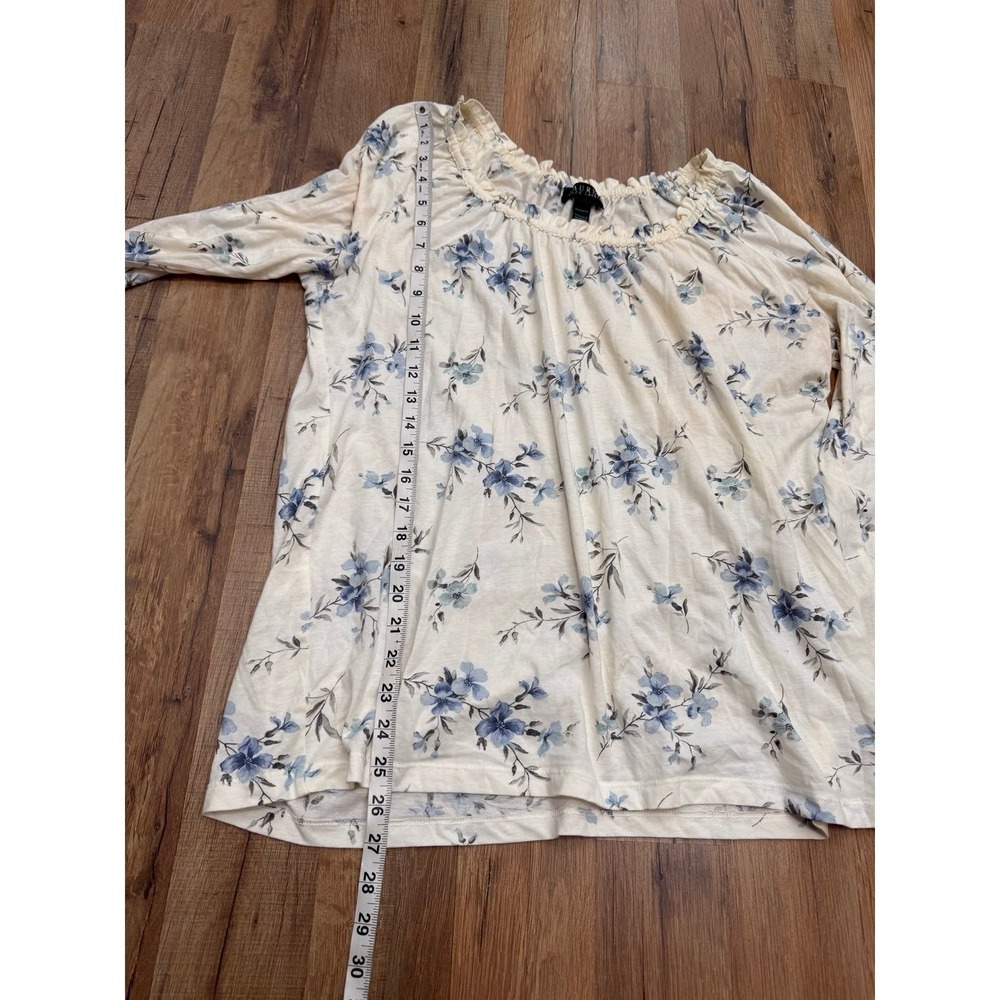 Lauren Ralph Lauren Floral Pajama Set Cotton Blue Ivory Women's L - Picture 6 of 11
